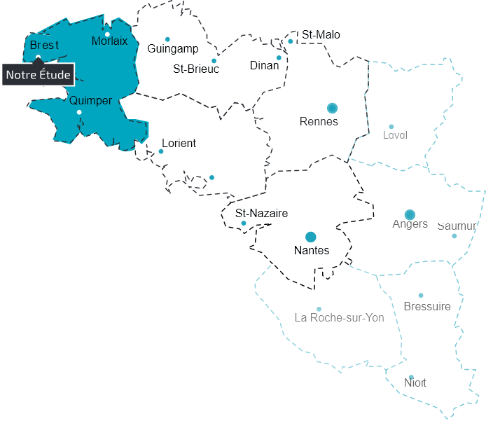 carte du Finistre zone d'intervention de notre Etude